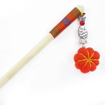 Cattle Bone Hair Stick with Pumpkin Orange 6.6 In